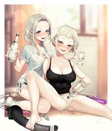 2girls :d alcohol bare_shoulders barefoot black_panties black_underwear blonde blush braid breasts censor_bar censored cleavage cup dildo drink drinking_glass drunk erect_nipples erect_nipples_under_clothes feet female high_resolution kneeling long_hair looking_at_viewer maerchen_maedchen multiple_girls nipples ohisashiburi open_mouth pantsu purple_eyes sex_toy short_hair sitting smile socks spread_legs teeth tied_hair tongue underwear very_high_resolution vibrator vodka wet wet_clothes white_panties white_underwear // 1080x1268 // 180.7KB