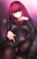 1girl bangs black_footwear black_jacket blush boots breasts buttons fategrand_order fate_(series) female hair_between_eyes hair_intakes high_resolution jacket knee_boots large_breasts long_hair long_sleeves looking_at_viewer open_mouth panties_under_pantyhose pantsu pantyhose purple_hair red_eyes scathach_(fate) scathach_(fate)_(all) solo solo07450075 thighs underwear // 1080x1721 // 273.0KB