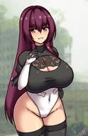 1girls absurdres artist_name big_breasts breasts busty cameltoe character_request child_bearing_hips cleavage cosplay fate_(series) female female_only hand_on_hip highres huge_breasts legs leotard long_hair looking_at_viewer purple_eyes purple_hair smile solo thick_thighs thighs voluptuous yorha_2b // 1664x2576 // 257.5KB