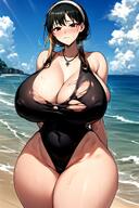 ai_generated alternate_breast_size aroused beach black_hair breast_expansion bursting_breasts cleavage curvaceous curvy curvy_females curvy_hips embarrassed full-face_blush gigantic_breasts hands_behind_back hourglass_figure huge_breasts lactating lactation long_hair massive_breasts motion_lines necklace nude_female one-piece_swimsuit red_eyes shaking short_hair_with_long_locks skindentation stable_diffusion sweat thick_thighs tight_clothing torn_clothes wet wet_clothes wide_hips yor_briar // 888x1332 // 157.8KB