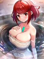 1girl absurdres breasts gonzarez highres large_breasts naked_towel pyra_(xenoblade) red_eyes red_hair short_hair solo towel xenoblade_chronicles_(series) xenoblade_chronicles_2 // 1988x2640 // 384.0KB
