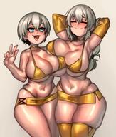 2girls big_breasts bikini blue_eyes curvy kelvin_hiu long_hair open_mouth short_hair // 1420x1676 // 244.0KB