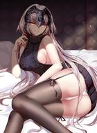 1girl blonde_hair d_(artist) fategrand_order fate_(series) female female_only jeanne_alter long_hair looking_at_viewer smile solo tagme thighhighs virgin_killer_sweater // 880x1207 // 161.5KB