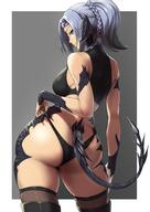 1girl ass au_ra black_hair black_horns blue_hair braid breasts dragon_girl dragon_horns dragon_tail final_fantasy final_fantasy_xiv from_behind highres horns large_breasts looking_at_viewer looking_back packge panties ponytail scales shiny shiny_hair short_hair solo square_enix standing tail underwear // 1286x1818 // 190.5KB