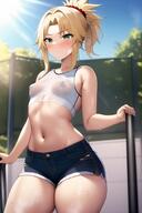 1girls ai_generated blonde_hair booty_shorts breasts fateapocrypha fategrand_order fate_(series) female green_eyes hips light-skinned_female light_skin medium_breasts medium_hair mordred_(fate) nai_diffusion narrow_shoulders ponytail short_shorts shorts slim_waist stable_diffusion tank_top thick_thighs thighs wide_hips // 880x1320 // 130.7KB