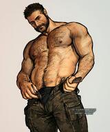 1boy abs arm_hair bara beard belt black_hair black_male_underwear brown_belt brown_pants bulge_peek call_of_duty call_of_duty:_modern_warfare_2 camouflage camouflage_pants captain_price chest_hair closed_mouth facial_hair grey_background hairy highres large_pectorals male_focus male_underwear male_underwear_peek mature_male muscular muscular_male mutton_chops navel navel_hair nipples open_belt open_pants pants pectorals short_hair simple_background solo topless_male umikochannart underwear // 1422x1708 // 357.9KB