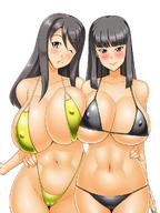 2girls bikini black_hair breasts huge_breasts kawanuma_uotsuri large_breasts long_hair multiple_girls sexy_bikini swimsuit // 880x1173 // 145.5KB