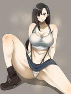 black_hair boots breasts cholesenel final_fantasy final_fantasy_vii high_resolution large_breasts long_hair looking_at_viewer naughty_face pantsu red_eyes saliva skirt skirt_lift spread_legs suspenders tank_top teasing thick_thighs thighs tifa_lockhart tongue tongue_out underwear wet_panties white_panties white_underwear // 1080x1440 // 149.7KB